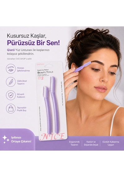 Profesyonel Kaş Usturası Ve Hassas Yüz Temizleme Jileti 2'li Set Karışık Renkli