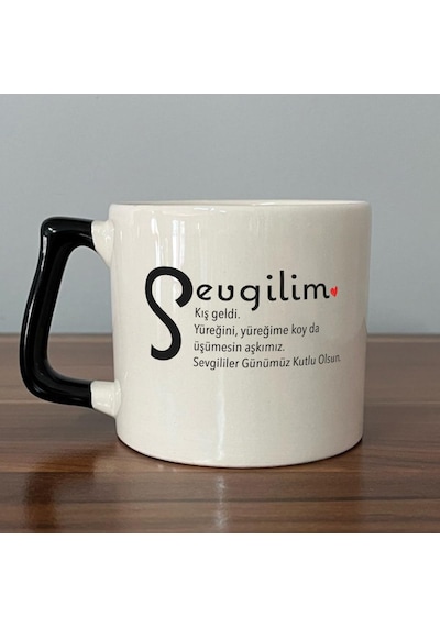 Sevgilim Baskılı Siyah Kulplu D Kupa
