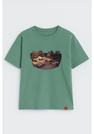 Markapia Kadın Bisiklet Yaka %100 Pamuk Blok Baskılı Kısa Kollu T-shirt Çok Renk Yeşil