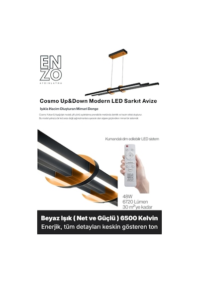 Cosmo Bronz Lineer Led Sarkıt Avize Kumandalı Dim Edilebilir Yukarı & Aşağı Işık Beyaz Işık