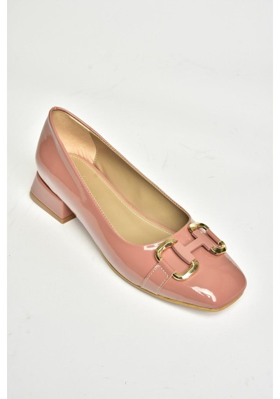 Fox Shoes T590122808 Pudra Rugan Alçak Topuklu Kadın Ayakkabı Pudra