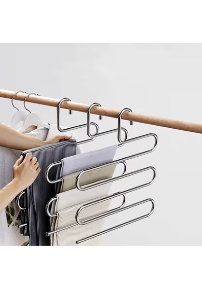Metal Pantolon Eşarp Askısı 5 Katlı Boncuk Uçlu, Katmanlı Pantolon Organizatör 1 Adet Metal Metalik Diğer