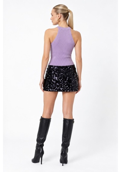 Neden Tekstil Kadın Taşlı Fitilli Halter Yaka Crop Bluz - Lila