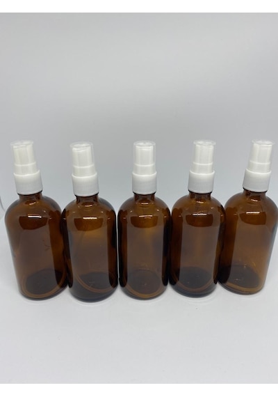 5 Adet 100Ml. Sprey Başlıklı Bal Renkli Cam Şişe