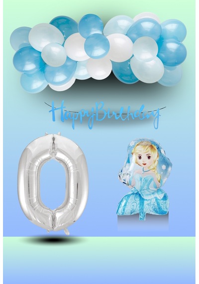 0 Yaş Frozen Tema Prenses Folyo Balon Mavi Beyaz Balon Gümüş Rakam Mavi Banner Doğum Günü Seti Çok Renkli