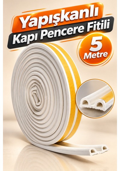 5 Metre Kapı Altı Ve Pencere Kenarı İçin Yapışkanlı Fitil Beyaz Yalıtım Bandı