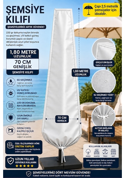 Şemsiye Kılıfı Su Geçirmez 230 Gr Dokuma Naylon Branda Uv Korumalı Çap 2,5 Metre Şemsiyeler İçin Bahçe Şemsiye Koruyucu Beyaz Şemsiye Kılıfı Su Geçirmez 230 Gr Dokuma Naylon Branda Uv Korumalı Çap 2,5 Metre Şemsiyeler İçin Bahçe Şemsiye Koruyucu Beyaz