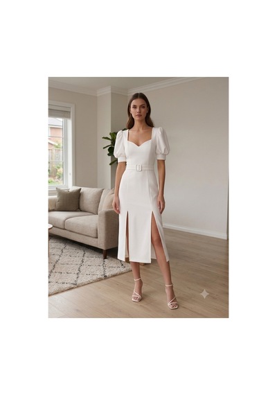 Gül&can Butik Kadın Beyaz Kalp Yaka Balon Kol Çift Yırtmaçlı Kemerli Midi Elbise / Nikah & Söz Elbisesi Beyaz Gül&can Butik Kadın Beyaz Kalp Yaka Balon Kol Çift Yırtmaçlı Kemerli Midi Elbise / Nikah & Söz Elbisesi Beyaz