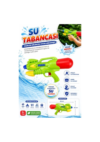 Büyük Boy Su Tabancası - Pompalı Oyuncak Su Tabancası 38 Cm 650 Ml