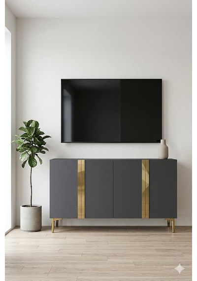 Ka1298ag Anka Konsol Ve Tv Sehpası Antrasit-gold 120cm