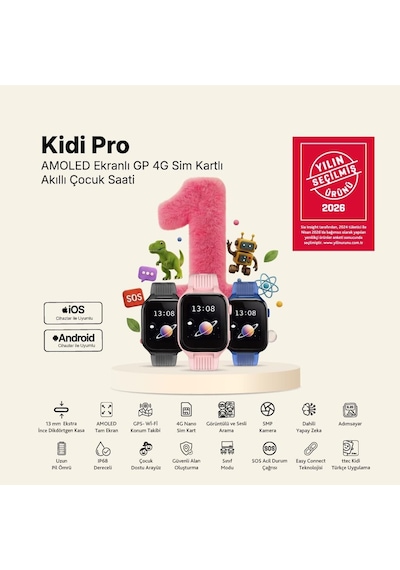 Kidi Pro Amoled Ekranlı Gps 4g Sim Kartlı Akıllı Çocuk Saati, 2ksw03 Panter Siyahı Yok