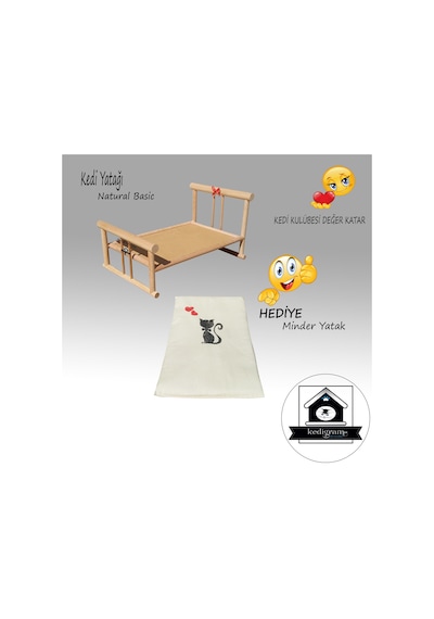 Kedigram Kedi Kulübesi Ahşap Karyola Basic Natural Kedi Yatağı