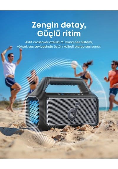 Anker Boom 2 Bluetooth 5.3 Hoparlör, 80w, Bassup 2.0, 24 Saat Pil Ömrü, Ipx7 Su Geçirmez, Led Işık, Usb-c, Siyah - A3138