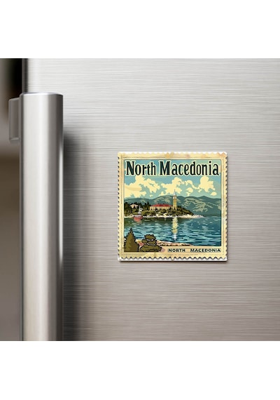 Kuzey Makedonya North Macedonia - Posta Pulu Temalı Ülke - Baskılı Buzdolap Magneti Kare - 9x9 Cm