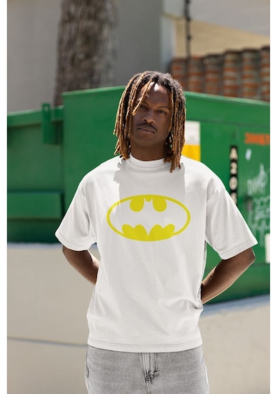 The Batman Kahraman Karakter Baskılı Unisex Oversize Tişört Beyaz