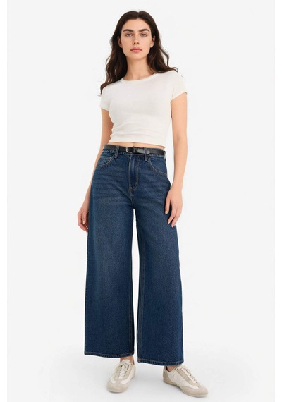 Defacto Culotte Yüksek Bel Jean Kar Yıkamalı Pantolon G4935ax26smnm28 Mavi-nm28