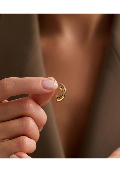 Bayar Gold 14 Ayar Altın İtalyan Noktalı Yarım Daire Halka Küpe Sarı Altın