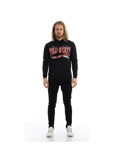 Polostate Erkek Polo State Baskılı Kapüşonlu 3 İplik Şardonlu Sweatshirt Siyah