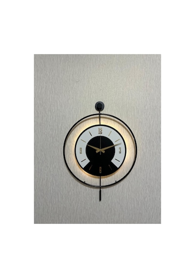 Pey Aksesuar 50x70 Cm Metal Ahşap Ve Işığın Muhteşem Uyumu Duvar Saati Dekoratif Siyah