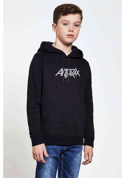 Tshirthane Anthrax Logo Baskılı Unisex Çocuk Kapüşonlu Siyah Sweatshirt Siyah