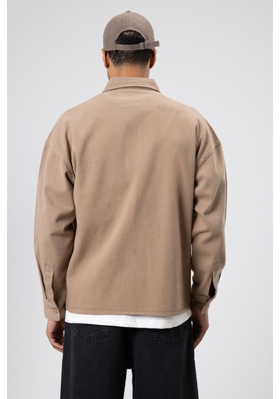 Vamos Oversize Gabardin Gömlek Ceket Vizon