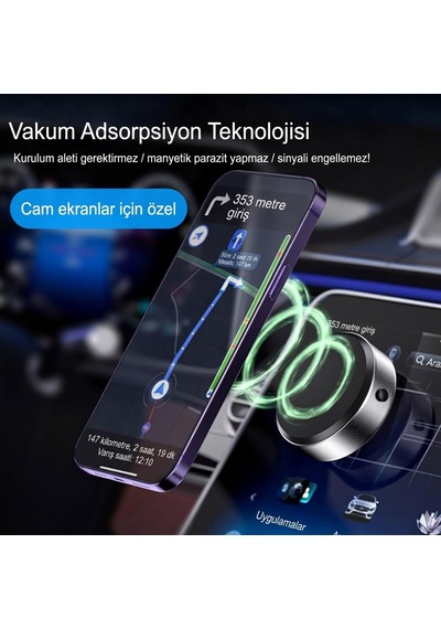 Cam Ayna Ekrana Yapışan Vantuzlu Magsafe Manyetik Şarjlı Telefon Tutucu Siyah Renkli