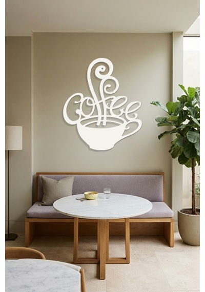 Coffee Metal Duvar Tablosu - Duvar Dekoru - Beyaz - 42 X 50 Cm