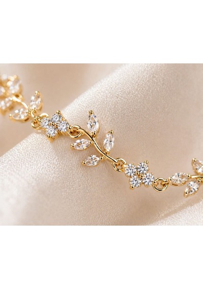 Cm Jewelry Zirkon Taşlı Çiçek Bileklik Gold Zarif Kadın Bileklik Altın