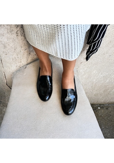 Ne&ve Shoes Siyah Kırışık Rugan Hakiki Deri Kadın Loafer Ayakkabı