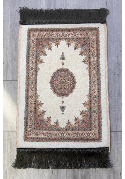 Mini Alın Seccadesi Kaymaz Taban Desenli Cep Tipi Seyahat Namaz Seccadesi - Krem / Ekru