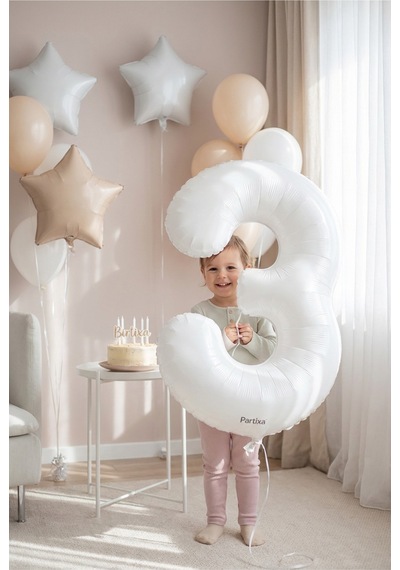 Beyaz 32 İnç Rakam 3 Folyo Balon 3 Yaş Doğum Günü Konsepti Sayı Balonu Helyum Uyumlu Parti Dekorasyon Süsleme Çok Renkli