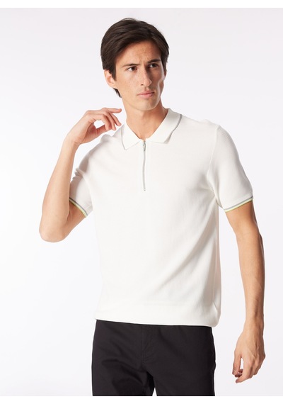 Fabrika Comfort Polo Yaka Regular Fit Jakarlı Kırık Beyaz Erkek Rayon Karışımlı Kazak Fc4sm-kzk 0781