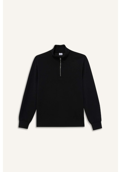 Defacto Oversize Geniş Kalıp Yarım Fermuarlı Modal Sporcu Sweatshirt D7126AX25SP Siyah