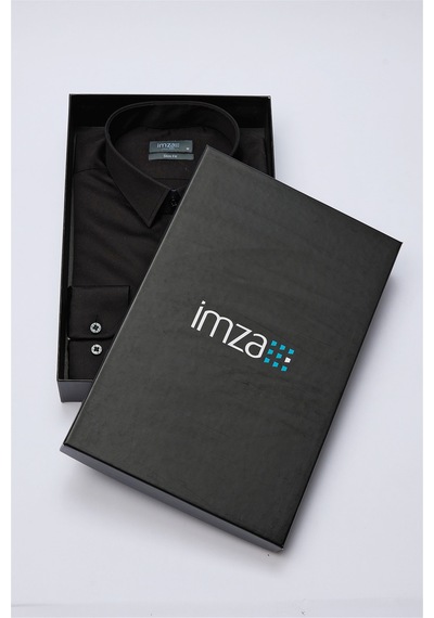 İmza Siyah Sert Yaka Uzun Kol Cepsiz Slim Fit %100 Pamuk Gömlek 1004260324