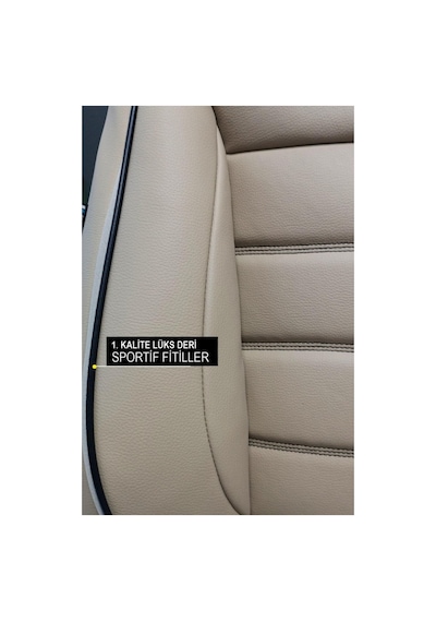 Tegin Jetdrive Ticari Araç 2+1 Üniversal Bej Deri Koltuk Kılıfı Tam Set 5 Koltuk Airbag, Cepli