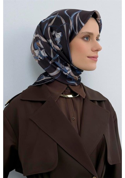 Armine İpek Eşarp 2026 Yaz - 9512-37 Koyu Kahve Twill