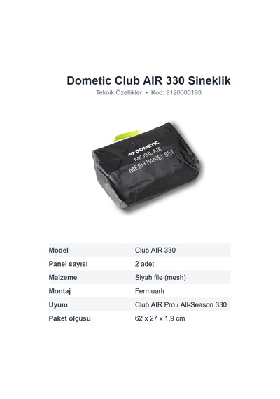 Dometic Club Aır 330 Şişme Ön Çadır Sineklik Panel Seti, 2 Parça 9120000193
