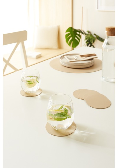 Home Wave 4'lü Bej/taş Renk Suni Deri Bardak Altlığı Ø 10 Cm Bej