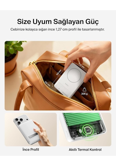 Belkin Bpd016hqwh Boostcharge 10000mah Qi2 15w Magsafe Uyumlu Slim Powerbank 30w Usb-c - Beyaz Siyah