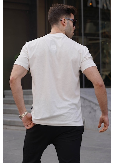 Madmext Ekru Regular Fit Basic Erkek Tişört 6069 Ekru
