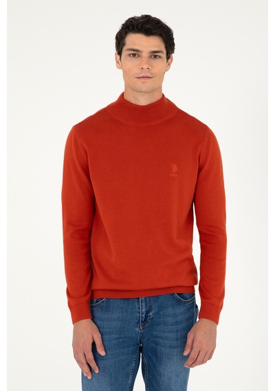 U.S. Polo Assn. Erkek Slim Fit Yarım Boğazlı Kiremit  Basic Kazak 50288887-VR031