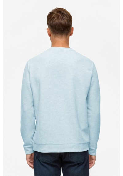 Süvari Bol Kesim O Yaka Melanj Desenli Waffle Sweatshirt Saks Mavi M05