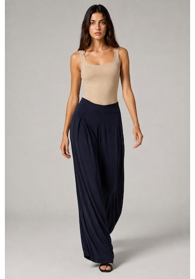 Alexandergardi Asimetrik Bel Rahat Kesim Geniş Paça Pantolon Lacivert