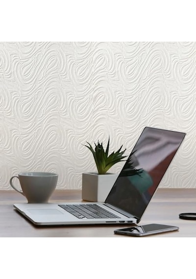 Tink 3d Kendinden Yapışkanlı Duvar Kağıdı Yeni Nesil Akustik Keçe Panel Dalgalı Desen 52x98 Cm Beyaz, 10 Adet 5 M²