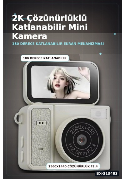 2k 1.47 İps Ekranlı 180 Derece Katlanabilir Mini Vlog Kamerası - Anahtarlık Boy Bx-313483 Rekli
