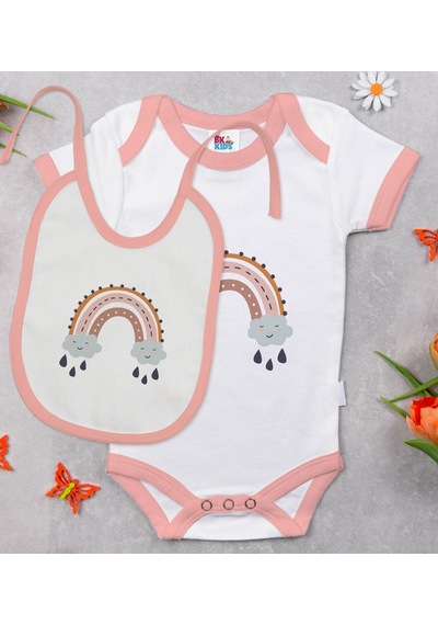 Bk Kids Boho Tasarımlı Pembe Bebek Body Zıbın Ve Mama Önlüğü Hedi Çok Renkli