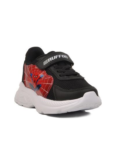 Siyah Kırmızı Fileli Cırtlı Unisex Çocuk Spor Ayakkabı Ruffon P Siyah-Kırmızı