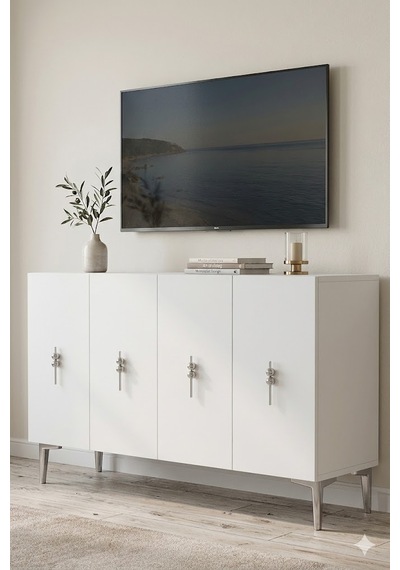 Ka1217bs Salkım Konsol Ve Tv Sehpası Beyaz-silver 120cm