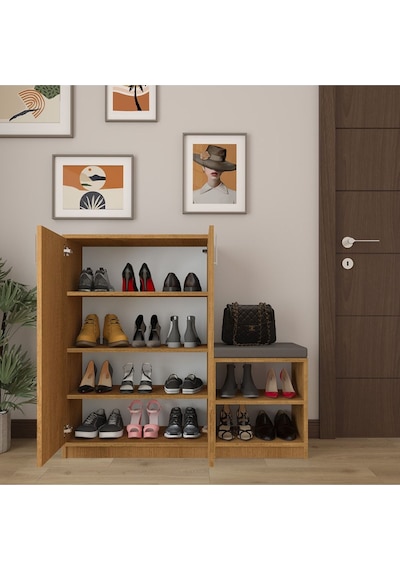 Asra Trend Puflu Ayakkabılık A-25 %100 MDF Minderli Geniş Portmanto Petra