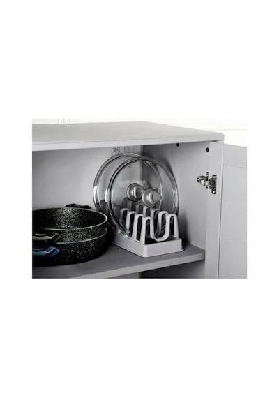 Orret Home Plastik 6 Bölmeli Tencere Kapağı Ve Tabak Düzenleyici Organizer, Dolap İçi Ve Tezgah Üstü Kapak Organizeri, Mutfakta Düzen Sağlayan Çok Yönlü Depolama Çözümü Açık Bej